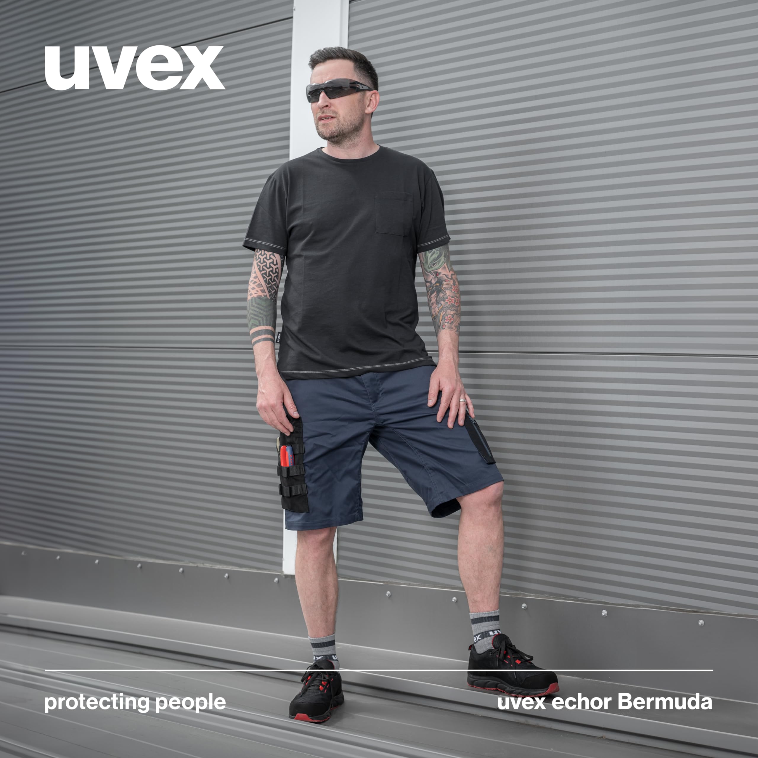uvex echor Short de travail court de qualité supérieure pour homme - Taille extensible, léger, élastique et beaucoup d'espace de rangement