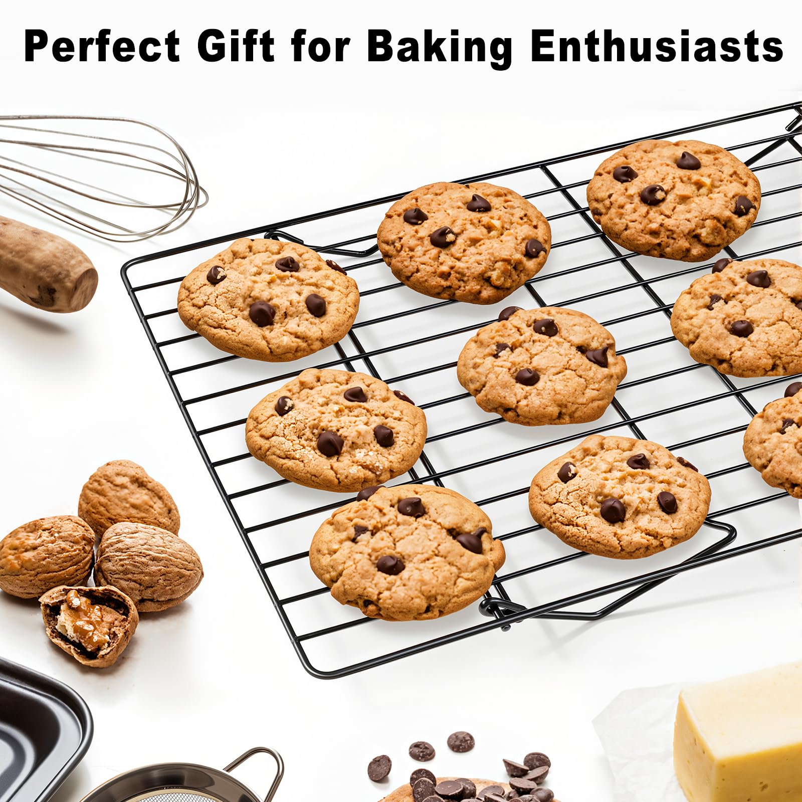 4 Etagen Abkühlgitter - Kuchengitter Zusammenklappbar & Stapelbar (40x25cm) für Kekse, Brot & Kuchen |Abtropfgitter Backzubehör zur Platzsparenden Lagerung