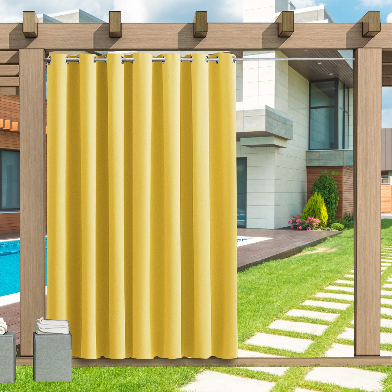 Outdoor Curtains, Outdoor Curtain with Eyelets 1 Panel, 24 Colors Outdoor Curtains Waterproof Sun Shade Patio Curtain, Privacy Screen Sun Shade Curtain for Balcony Patio Porch Pergola, B132xH213CM โ image 1