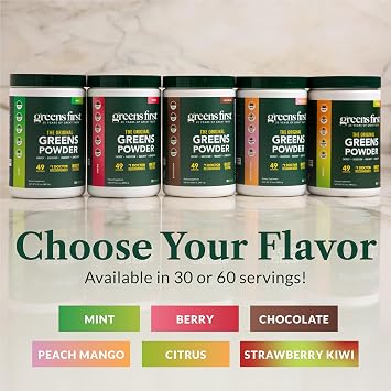 Greens First Original Greens Powder - 49 Superfoods - Organic Fruits & Veggies - Prebiotics, Probiotics & Digestive Enzymes - Antioxidant Smoothie - Dairy Free, Vegan & Non-GMO - Berry - 30 Servings