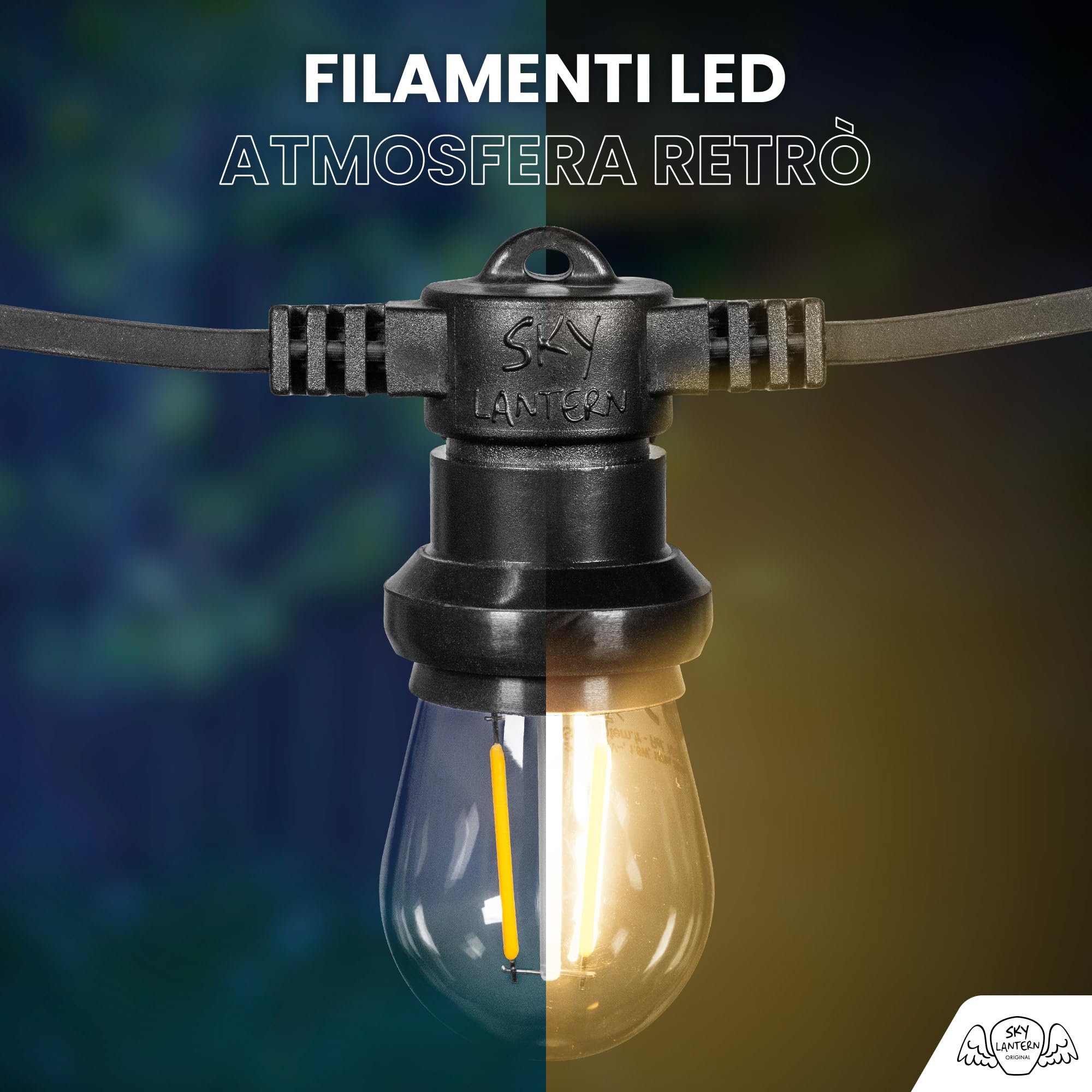 SKYLANTERN Catena Luminosa Esterno 100M 100 Lampadine LED E27 Bianco Caldo IP65 - Luci da Esterno Giardino Impermeabile Prolungabile - Ghirlanda Luminosa Matrimonio Terrazza
