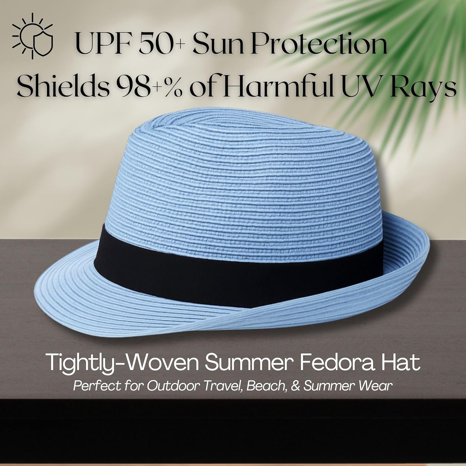 Funky Junque Straw Fedora Hat Beach Summer Short Brim Packable Sun Trilby Unisex UPF 50+ - Image 5