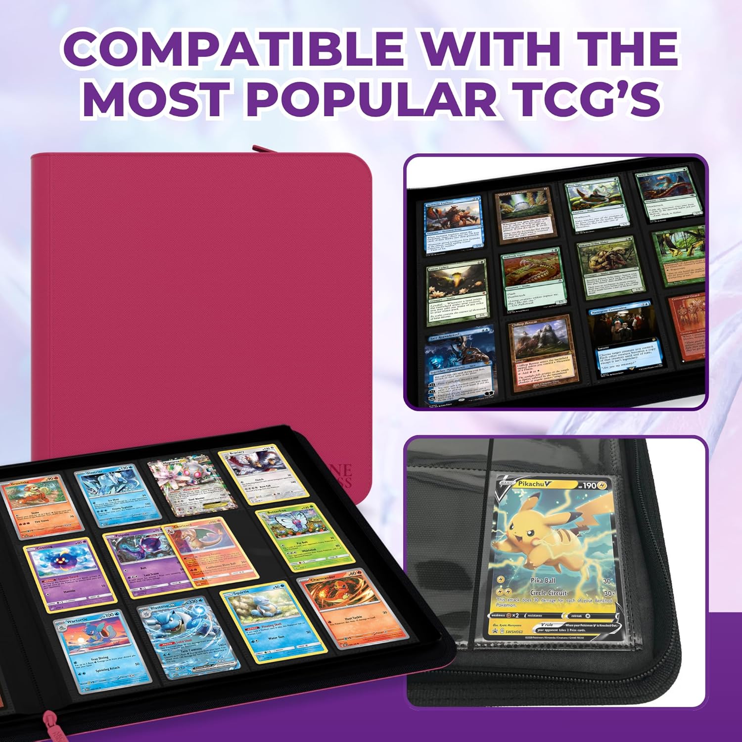 MTG Card Binder, 12-Pocket Magic Card Album, Holds 360 Cards, Leather Side -Loading Card Storage Binder, Premium Card Collector Book for TCG Players