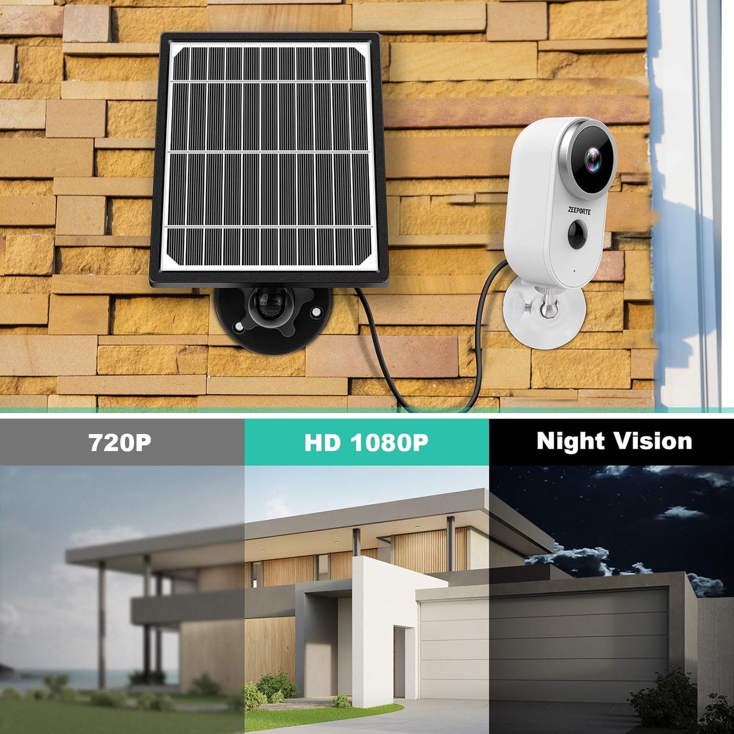 ZEEPORTE CAMERA Outdoor Security Camera System Wireless, 1080P Solar Powered Home System Rechargeable Battery, Waterproof, Motion Detection, 2-Way Audio, Night Vision, SD Storage Solar Panel 7 ZEEPORTE CAMERA Outdoor Security Camera System Wireless, 1080P Solar Powered Home System Rechargeable Battery, Waterproof, Motion Detection, 2-Way Audio, Night Vision, SD Storage Solar Panel