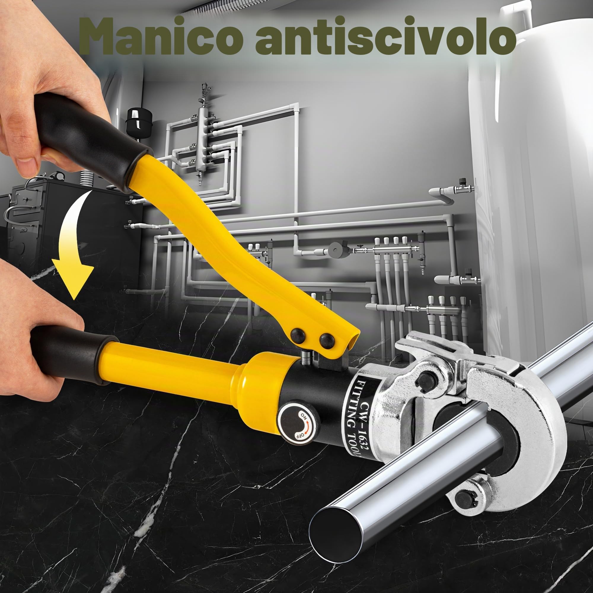 CGOLDENWALL Crimpatrice Idraulica Tubi Multistrato, con Stampi TH16 20 26 32 mm², Uscita 16T, con Testa di Crimpaggio Girevole a 360°, per Tubi in Rame/Alluminio Plastica/Pex/PB