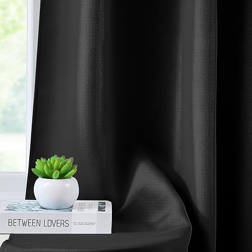 Miniatura 4 de Cortinas opacas negras para dormitorio de 63 pulgadas de largo, con aislamiento térmico, paneles de cortina opacas para habitación de invitados con