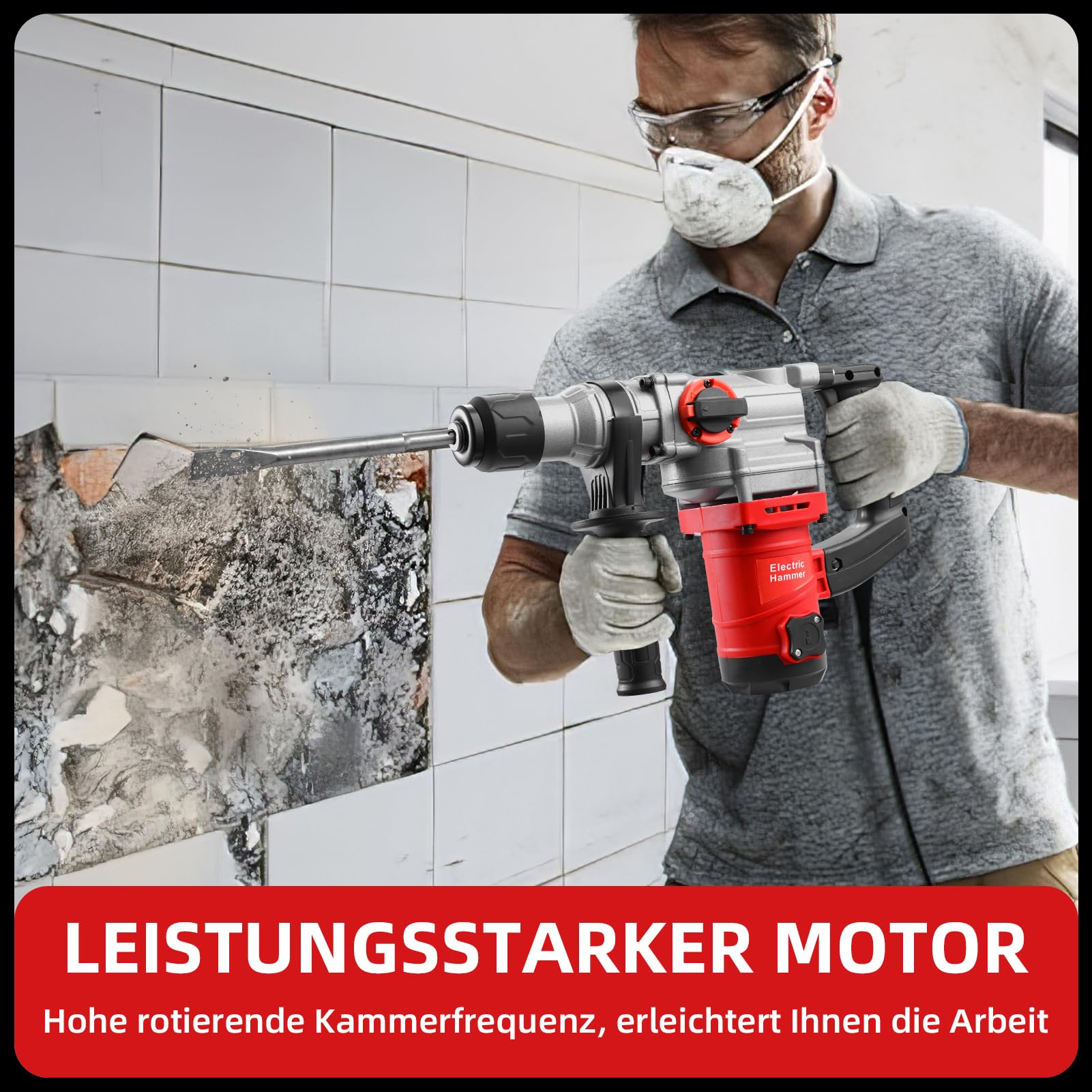 SDS Plus 1900 W, manico antivibrazione e frizione di sicurezza, con accessori, scalpello e valigetta, per calcestruzzo, muratura, pareti, due modalità. Il diametro massimo di perforazione nel