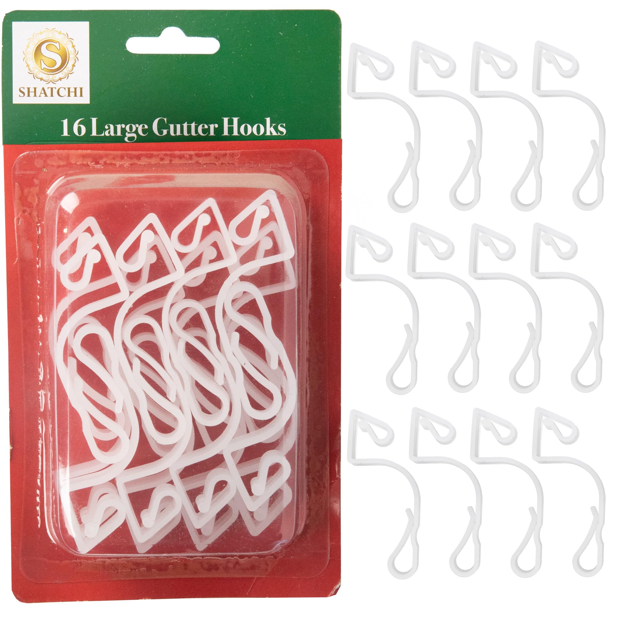 16Pcs Giant Clear Gutter Hooks for Outdoor Hanging Christmas String Lights, Rope Lights Decorations –UV-Protected, Weatherproof, Reusable Clips