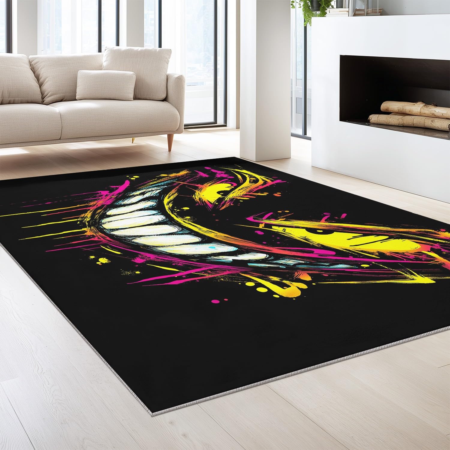 Generico Graffiti Abstrakcyjny Trendy Unikalny Halloween Smile Dywan Można prać w pralce Miękki w dotyku 160 x 230 cm Trwały dywan do pokoju młodzieżowego Wielokolorowa antypoślizgowa mata