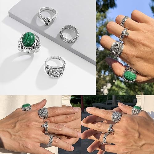 Miniatura 3 de Anillos punk vintage de oro y plata para hombres y mujeres, juego de anillos góticos geniales, anillos de nudillos apilables gruesos, anillos