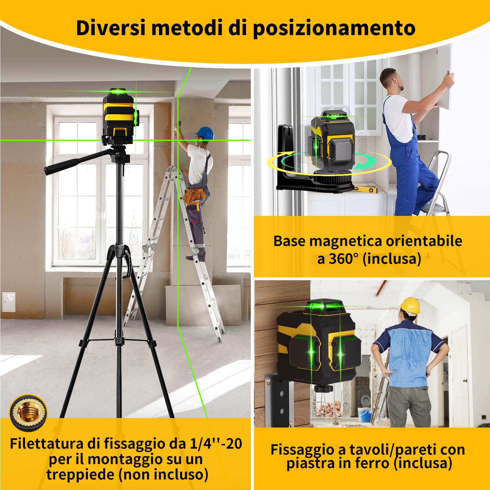 Livella Laser con Treppiede,livella laser autolivellante 360°,3D 12 Cross linee livello laser potente con 52000mAh Batterie,1.5m Treppiede,Telecomando