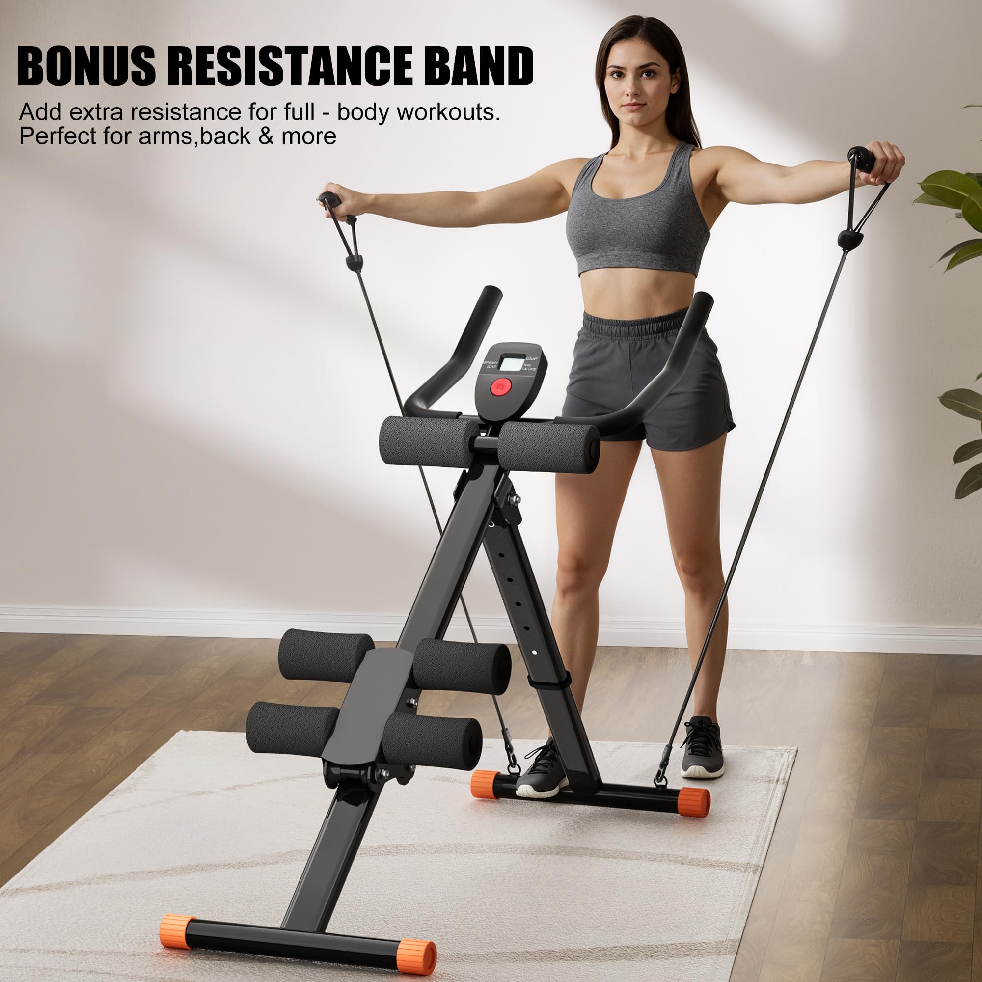 Ab Trainer Máquina, entrenador abdominal ajustable con pantalla, equipo de entrenamiento abdominal plegable con protección de rodillas-Negro 225/55/16 XL 99W 7y2