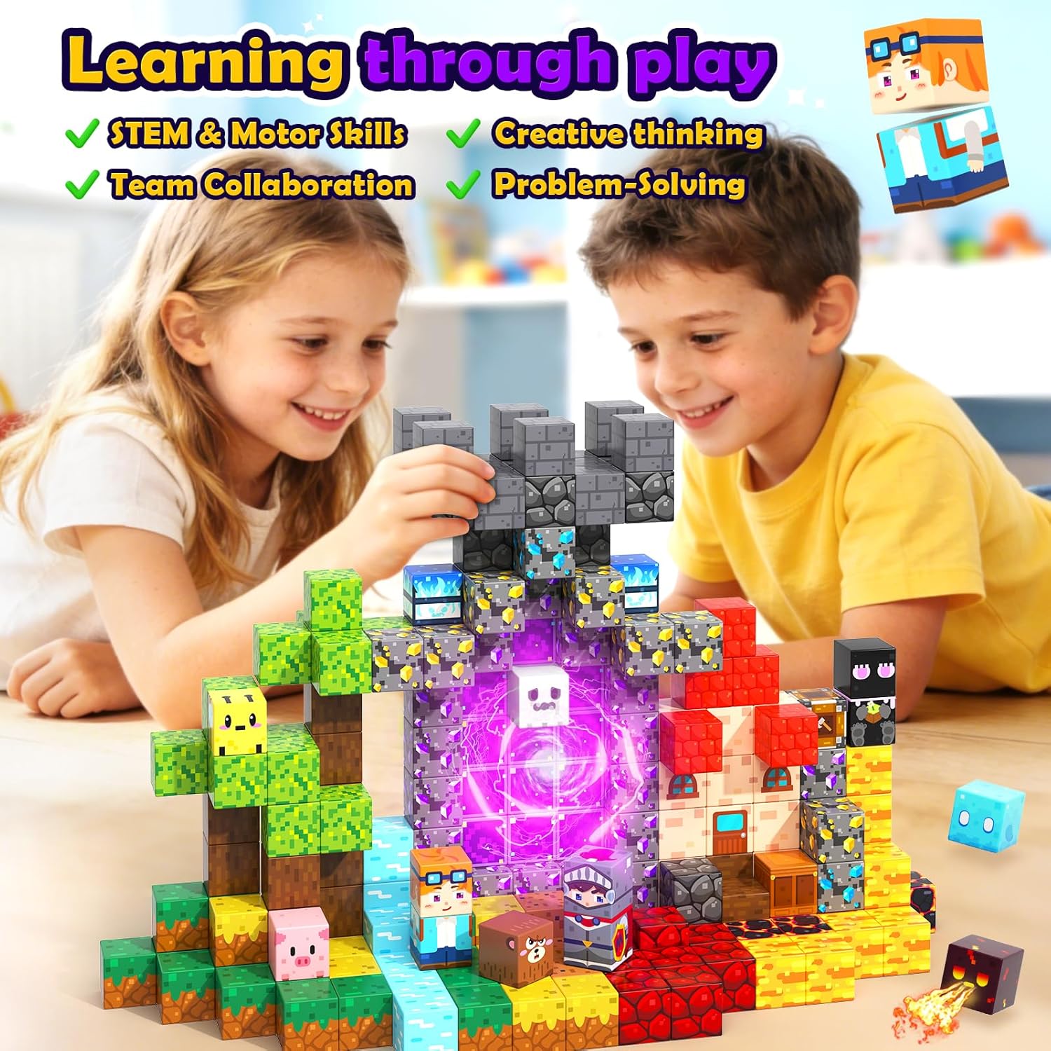 Soyee Magnetic Blocks 200 PCS - Magnetic Building Cubes Toys Build Mine Magworld Craft Cubes Portal Theme STEM Toys for Kids Ages 3-5 4-8 8-12 Birthday Gifts Boys Toys Ages 6-8