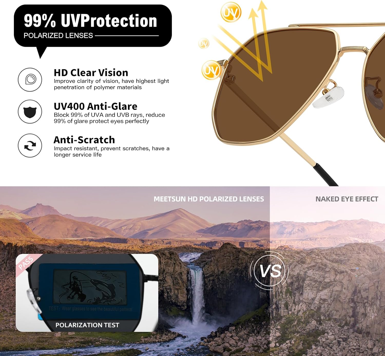 MEETSUN Retro Oversized Aviator Sunglasses for Women Men Polarized Large Vintage Classic Square Metal Aviators Shades - Image 7