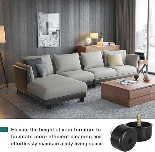Miniatura 6 de 4 patas de plástico para muebles de 1-1/8 pulgadas, patas de sofá negras, patas redondas para muebles, patas de repuesto para sofá con tuercas de