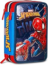 Seven Spiderman Astuccio Scuola 3 Zip, Blu, Portapenne Triplo Scomparto Completo Di Penne, Matite, Colori, Accessori Zaino, Scuole Elementari, Bambino