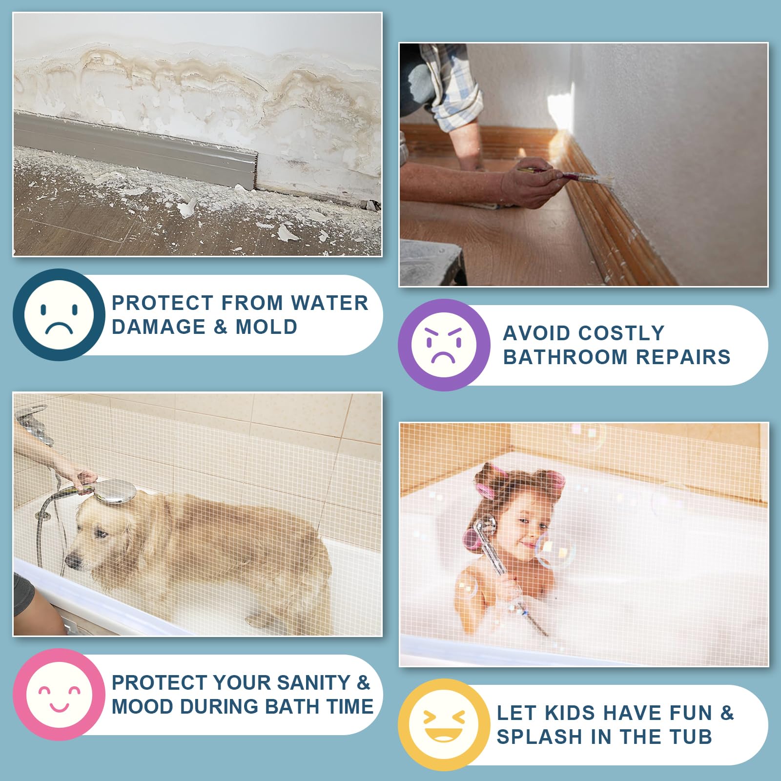 Retractable Bathtub Splash Guard for Tub Kids, Bath Splash Guard for Toddlers Kids Baby, Baby Gate with Clear & Locked Design, No Mess Water Spill in Bathroom