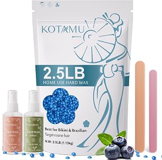 KOTAMU Wax Beads, 2.5lb Hard Wax for Bikini Brazilian Sensitive Skin Facial Leg Body Waxing, Professional Waxing Beads Target Coarse Hair Removal, Blue Wax Beans for Women Men at Home & Salon Use