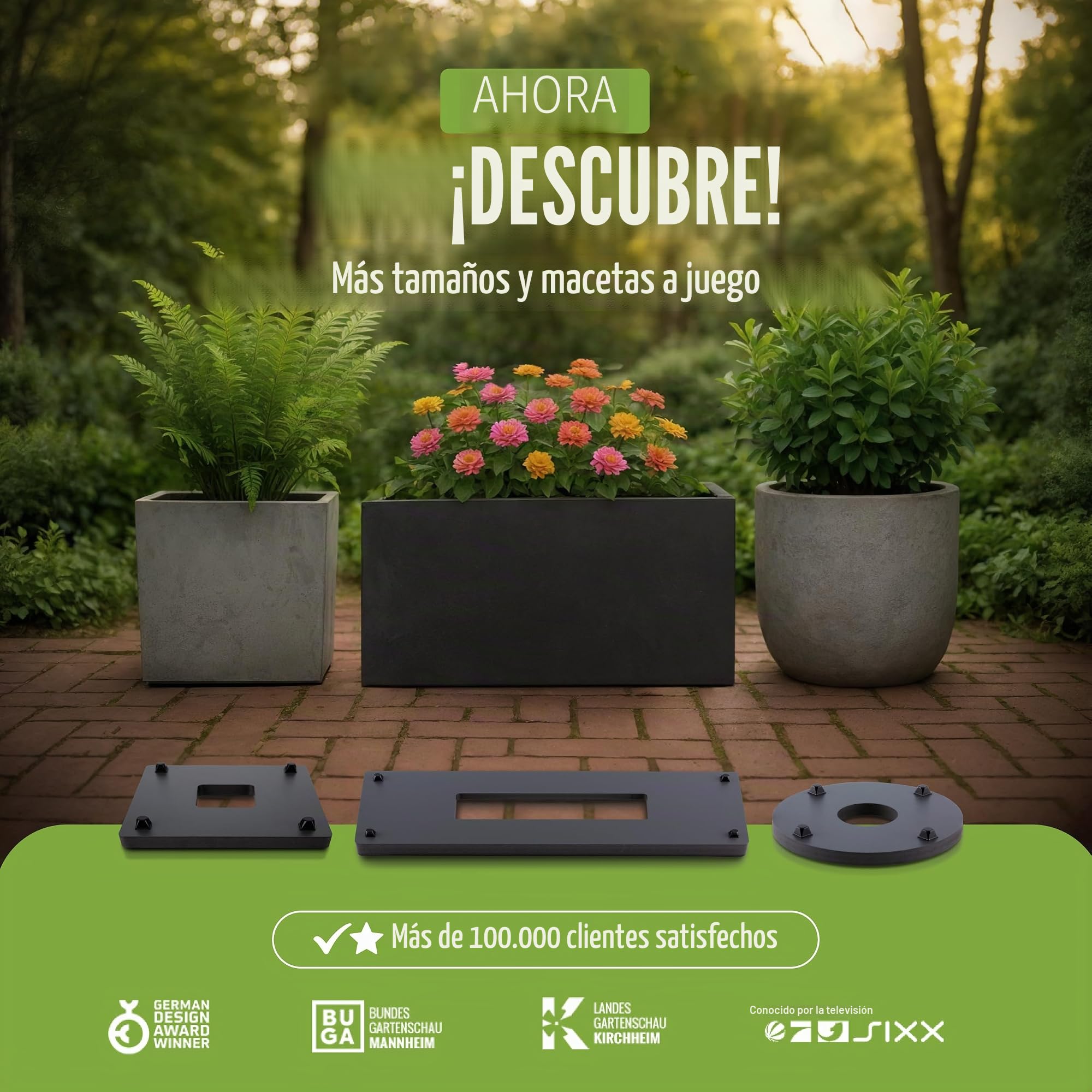 Pflanzwerk® Porta Plantas rodante *ULTRAPLANO Diseño Bajo Plato con Ruedas* 80x28cm para Todas Las macetas y jarrones *Diseño Patentado* * Capacidad de Carga 120KG* * Made in Germany **.