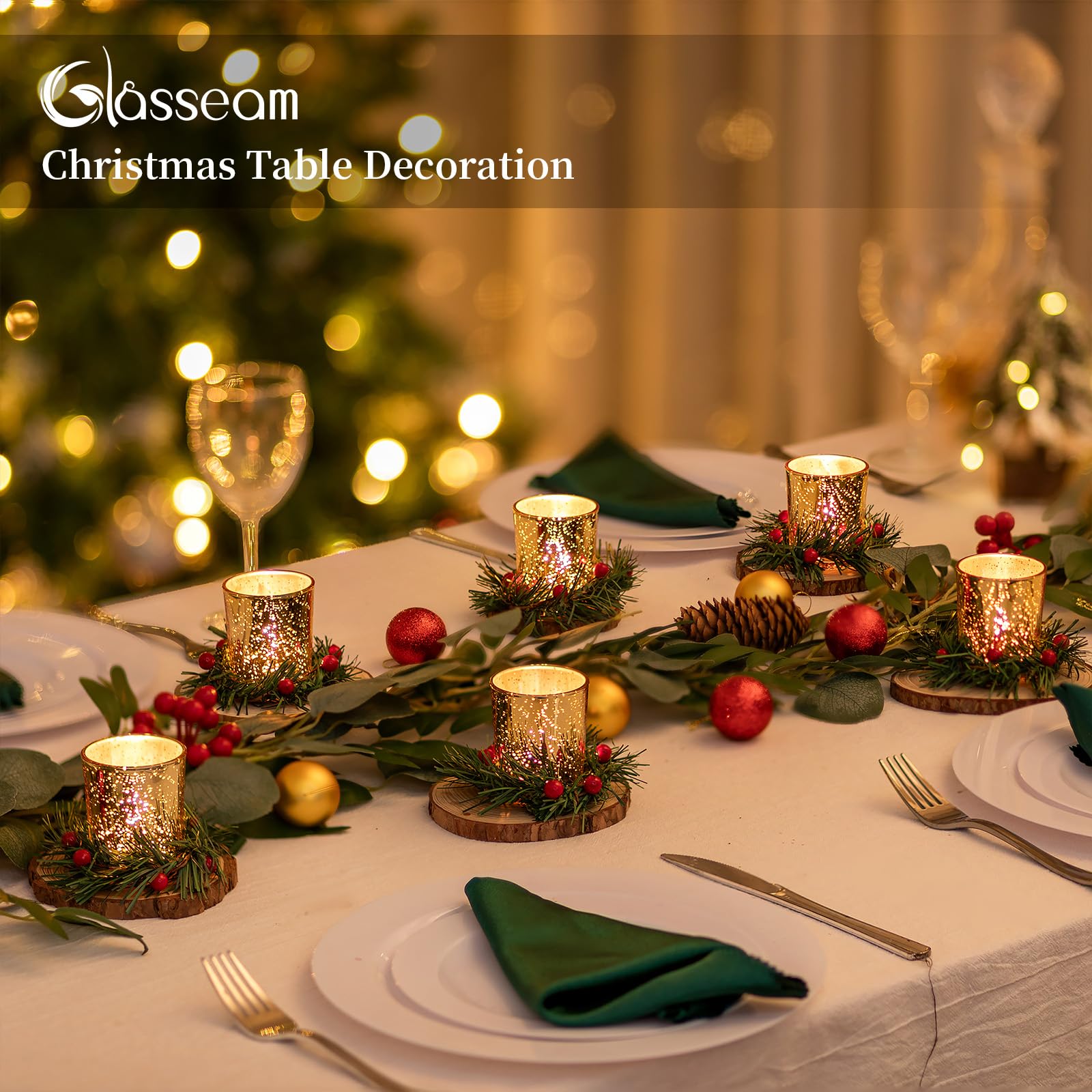 Bougeoir En Verre Avec Couronnes De Noël, Bougeoir De Bougie Votive