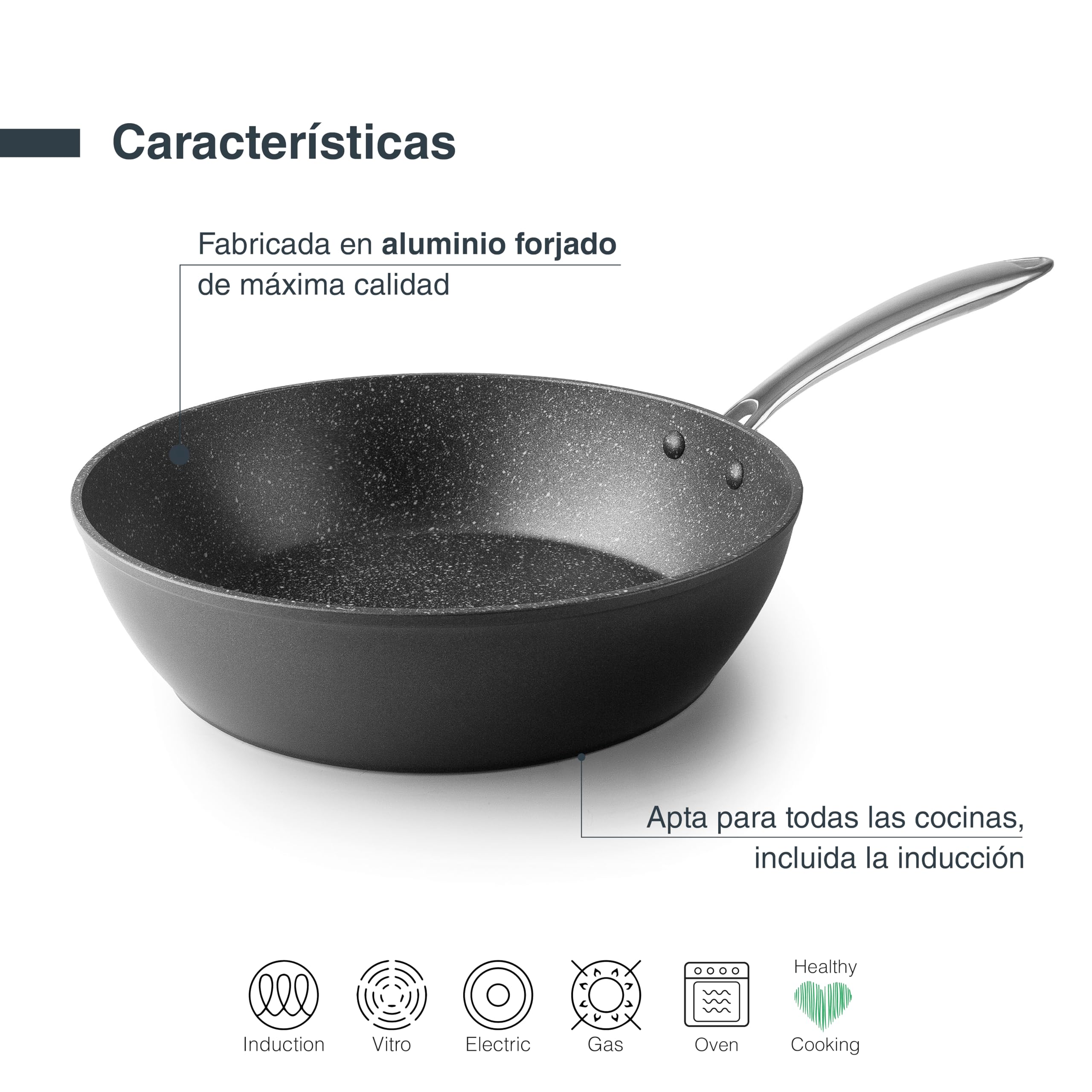 LACOR 27138 - Sartén Easy, Aluminio forjado, Con antiadherente Tricapa | En aluminio ligero, para dorar, freír y saltear a diario; antiadherente fácil de limpiar, apto para inducción y horno