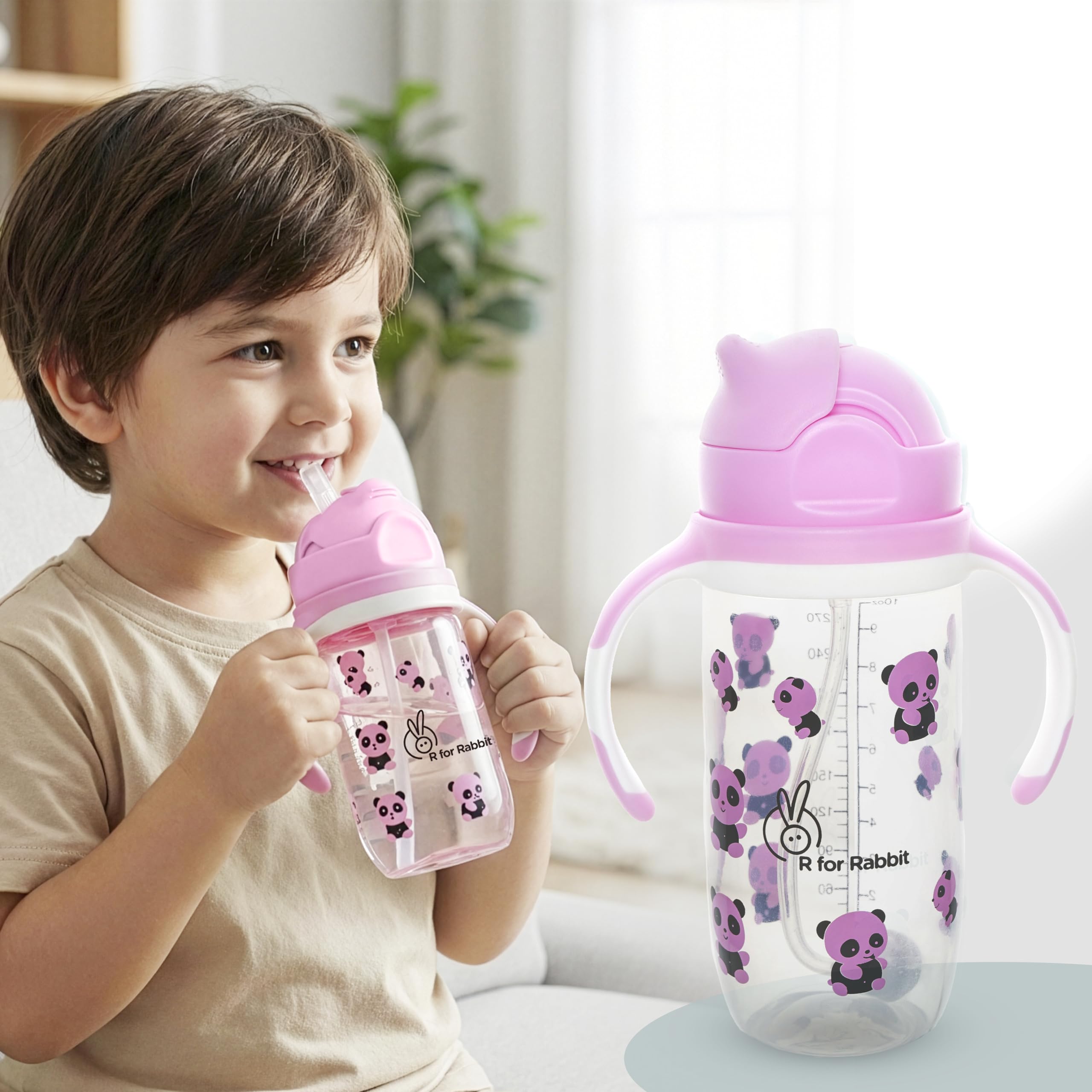 Premium Bubble Sipper |10 fl oz | Anti Spill Sippy Cup with Soft Silicone Straw BPA Free & Non Toxic for Kids of 12+ Months - (300 ml Pink)