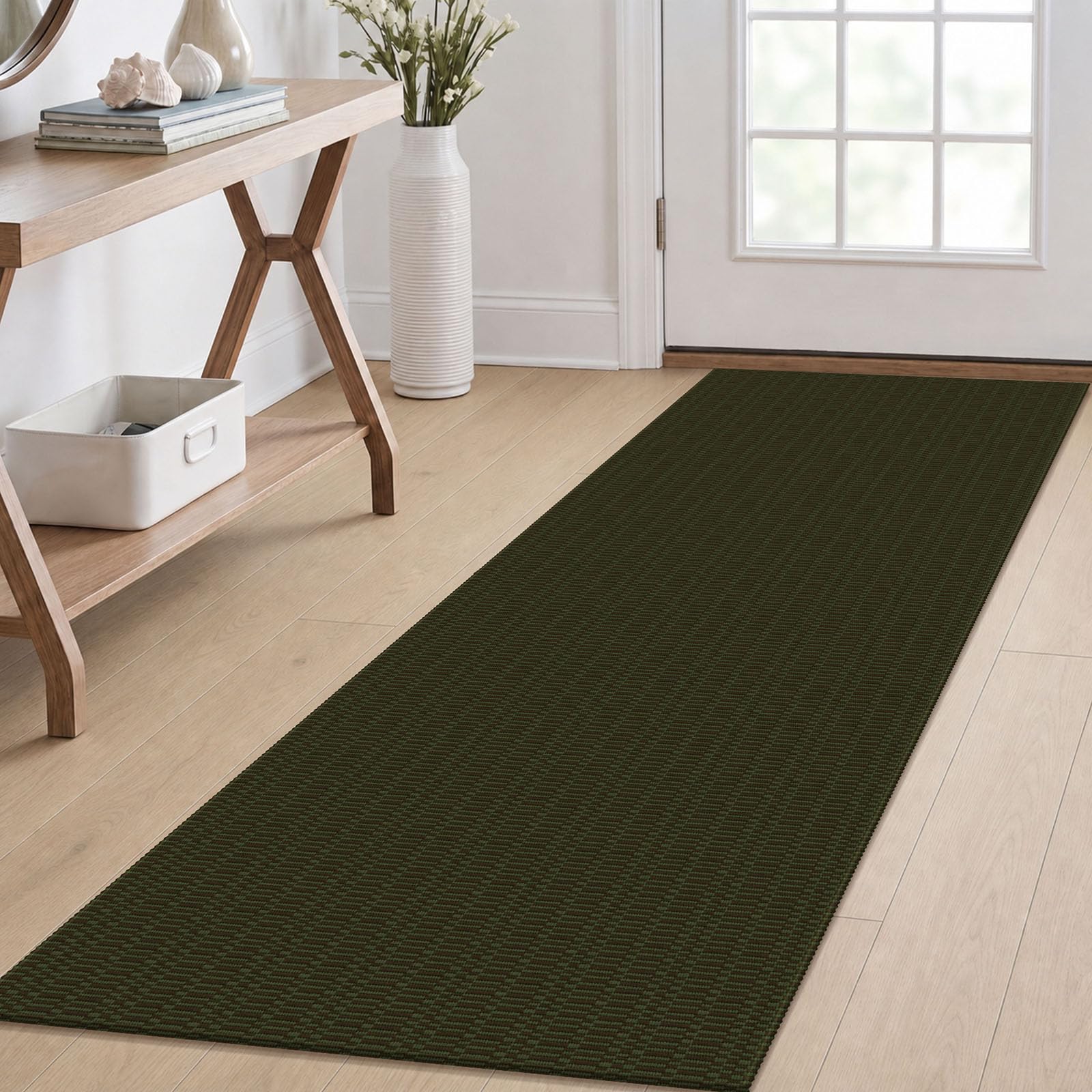KOZYFLY 2x6 Washable Non Slip Kitchen Runner Rug, Sage Green/Taupe — image 1