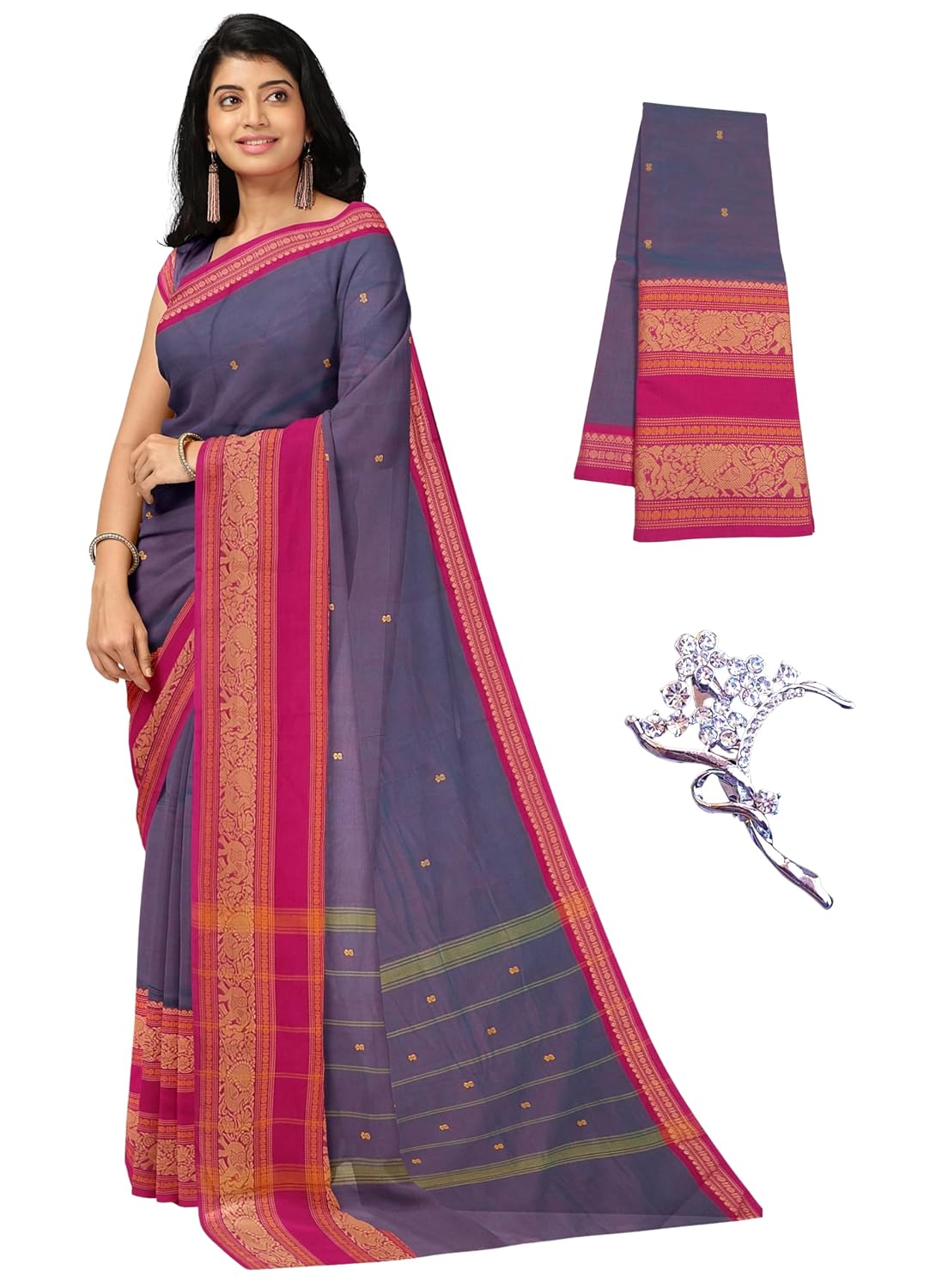NandaVanam Women's Chettinad Cotton Saree with Blouse | Chettinad Cotton Sarees| Ligth Weight, Soft, Comfort, Chettinad Pu...