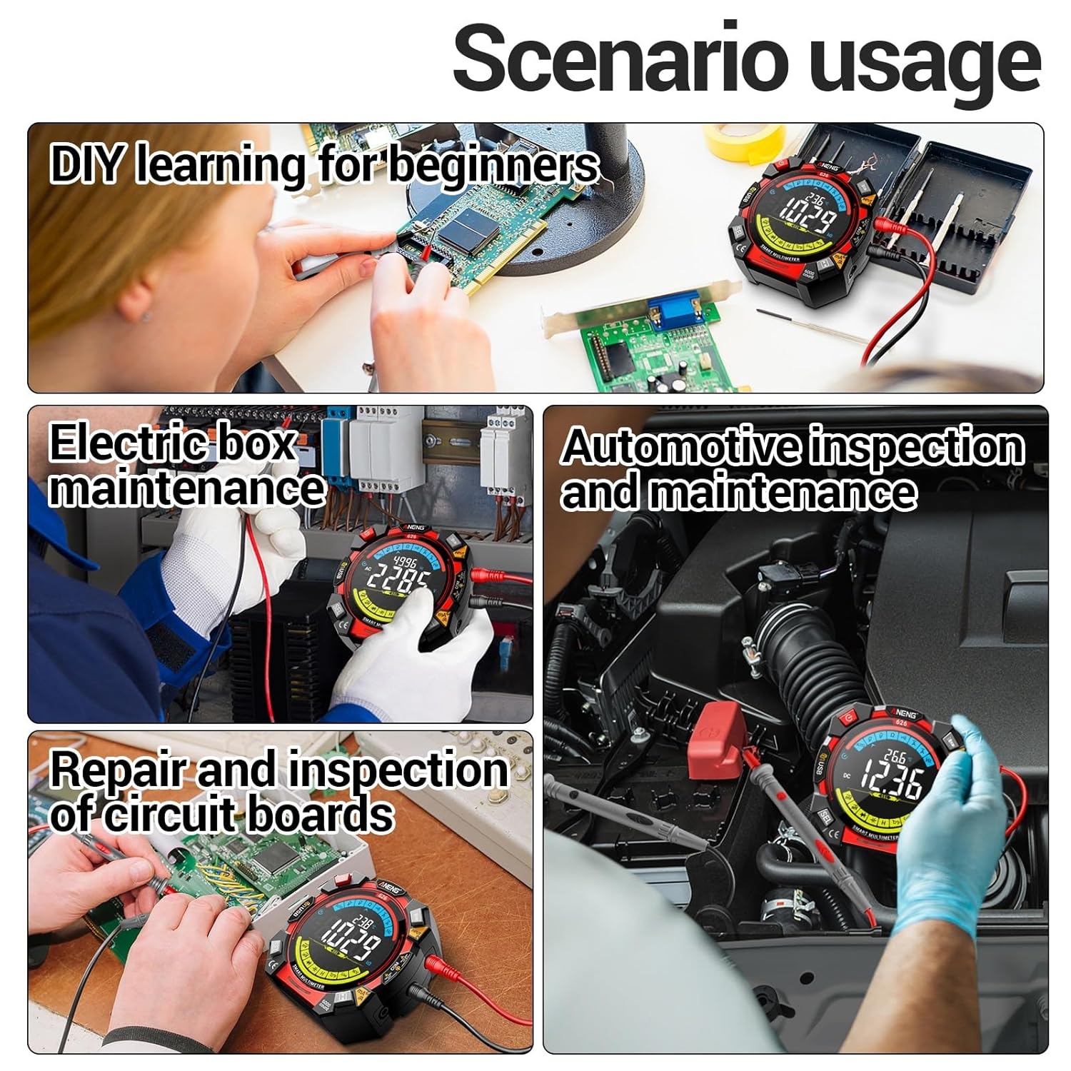 626 High Precise Digital Multimeter with 6000 Count VA Color Voltage Current Detector LCD Display Tester
