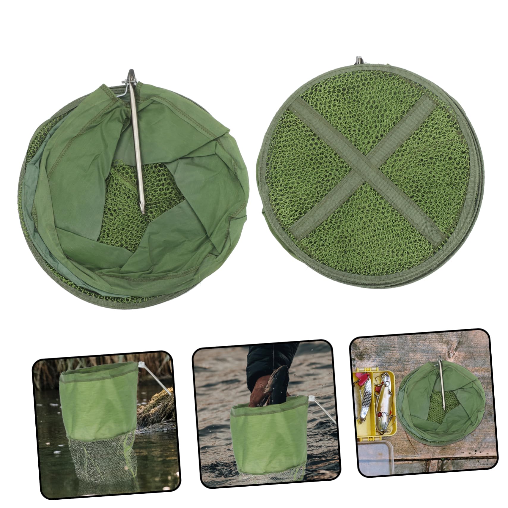 ibasenice Nassa da Pesca Pieghevole 2 Unità in Nylon e Tessuto Verde per Raccolta Aragoste Design Salvaspazio Accessorio per Pesca Sportiva