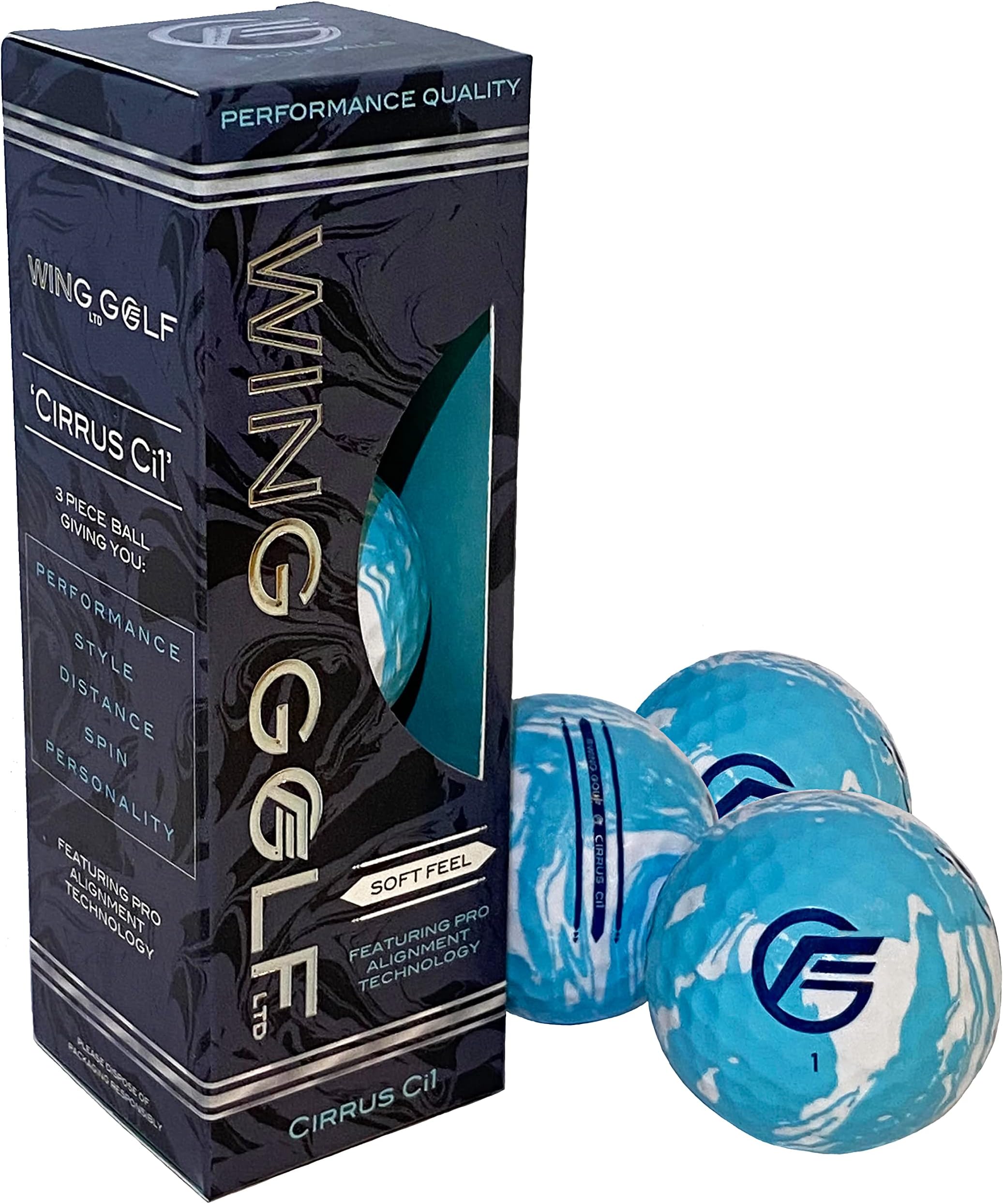 Cirrus Ci1 Soft Feel Golf Balls, 3-Pack, Blue, High Visibility Golf Ball, Tri-Line Alignment, Long Distance, Soft Feel for Senior Golfers, Durable Anti-Scuff Surlyn Cover