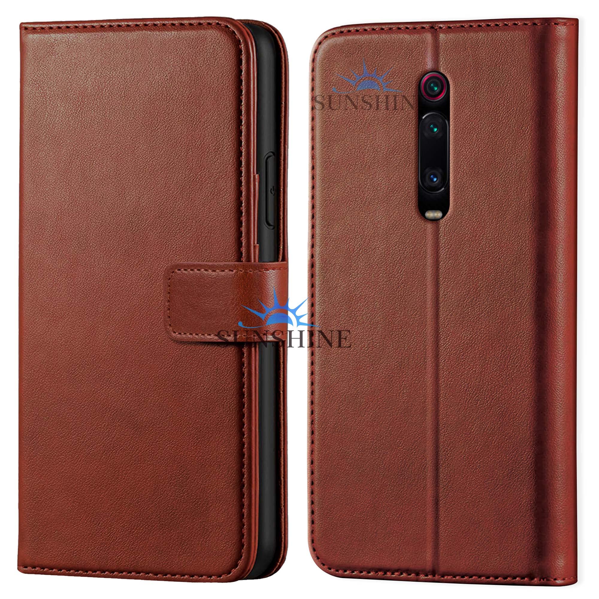 leather vintage shock proof flip case back cover for mi- k20 sport (flexible | leather finish | card pockets wallet & stand |brown)