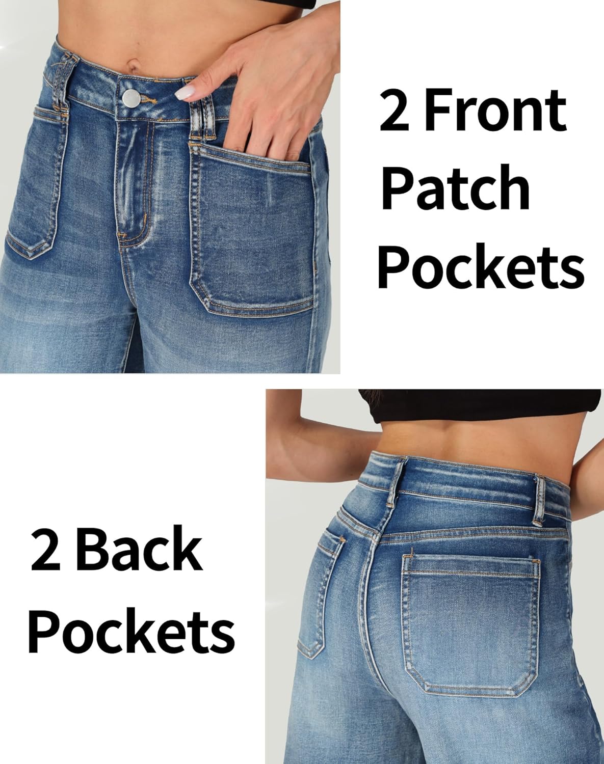 Wide Leg Jeans for Women High Waisted Stretchy Baggy Casual Denim Pants - Image 4