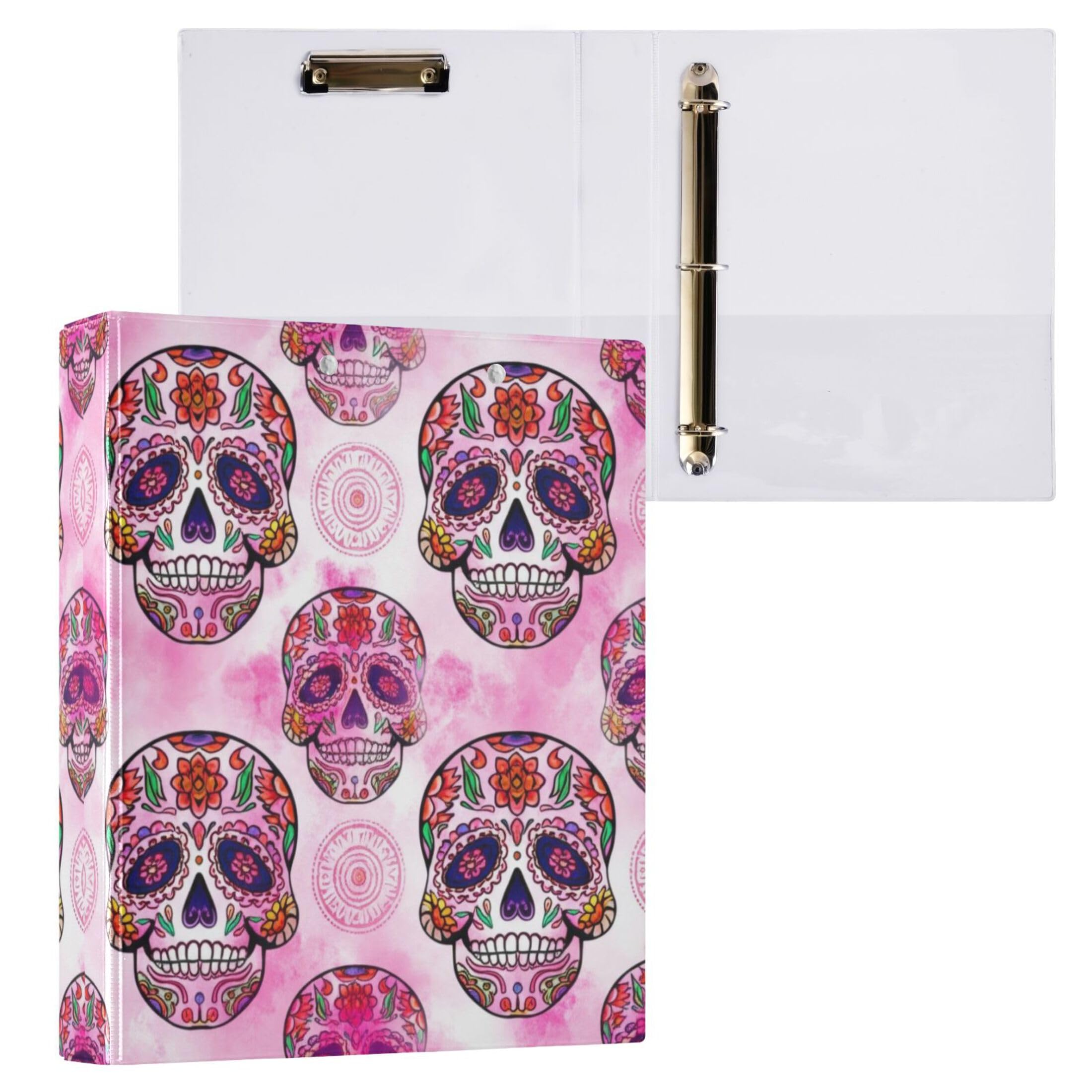 Intricately Sugar Skulls - Raccoglitore a 3 anelli con 3 anelli da 3,8 cm, contiene 200 fogli di cartelline rotonde ad anelli, 31,5 x 27 x 6 cm, confezione da 2