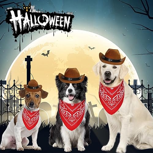Miniatura 3 de Disfraz de Halloween para perro, disfraz de vaquero para perro, sombrero de vaquero de Halloween, bandana para perro, bufanda, divertidos disfraces