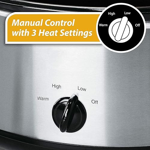 Miniatura 6 de Olla de cocción lenta manual ovalada de 8 cuartos con inserto de gres extraíble y apto para lavavajillas tapa de vidrio apta para lavavajillas