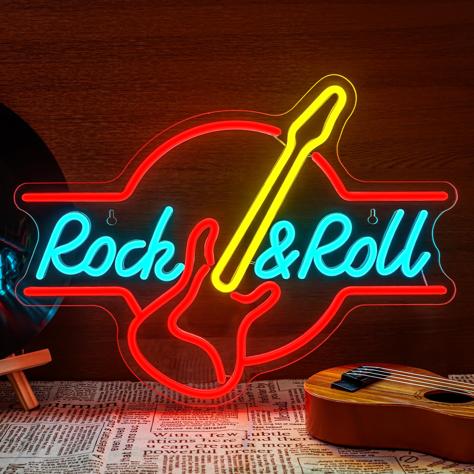 Guitar Rock&Roll Neon Signs USB Powered Neon Light Letters for Wall Room Decor Led Lights for Bedroom Concert Hall Bar Club Party Wedding Decoration Birthday Gift