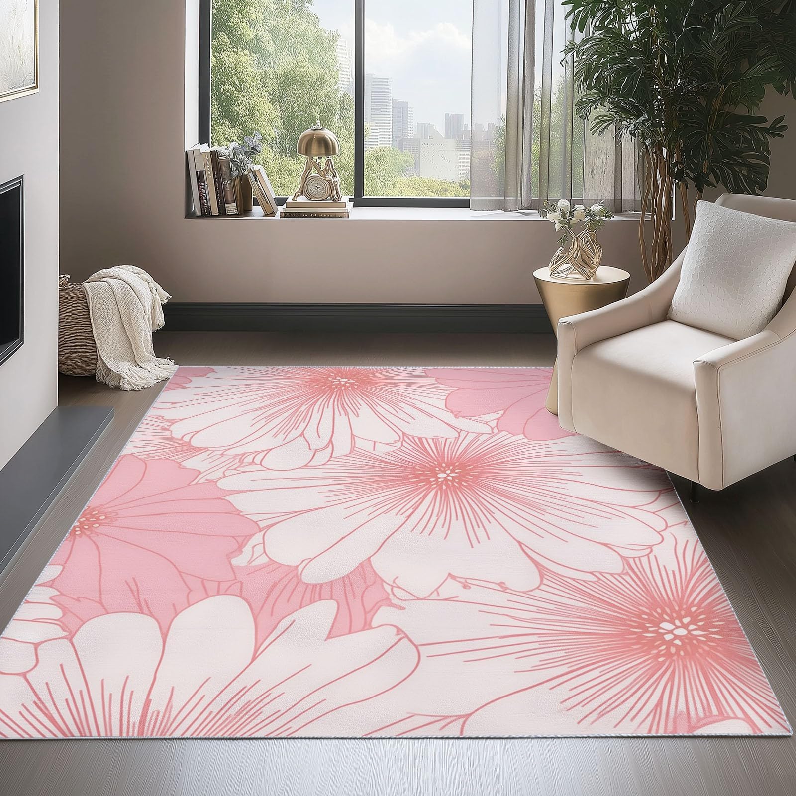 Tapis de chambre doux rose à fleurs pour créer un coin de jeu sécurisé et chaleureux
