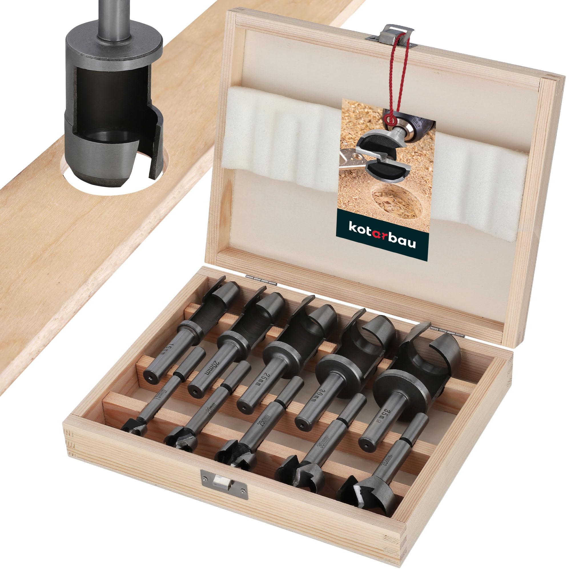 KOTARBAU® Juego de 10 brocas para madera (15-35 mm, con caja de madera)