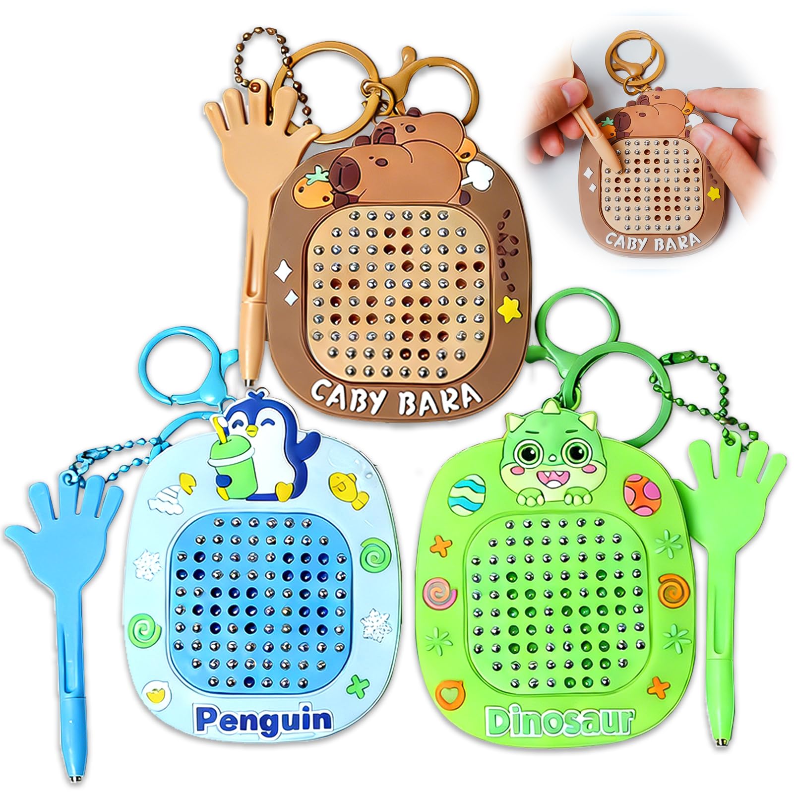 BelleStyle Fidget Keyring, Fidget Toys for Kids and Adults Stress Anxiety Relief, Magnetic Drawing Board & Maze Map Capybara Fidget Keychain Set Sensory Fidget Toys Gift for Office School