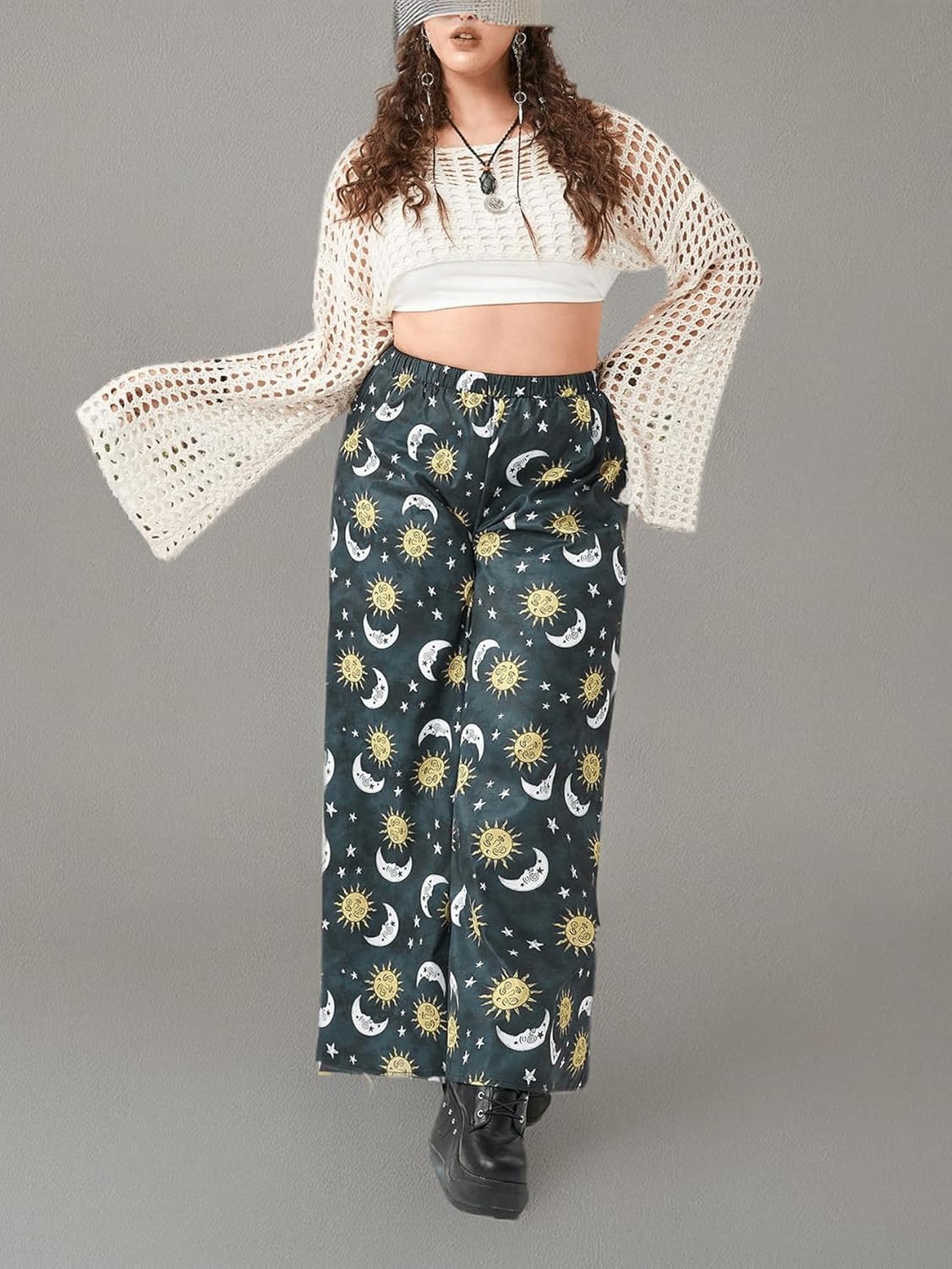 COZYEASE Women's Plus Size Y2K Hollow Out Long Sleeve Shrug Boat Neck Knit Crop Top Crochet Pullover Sweater - Image 7