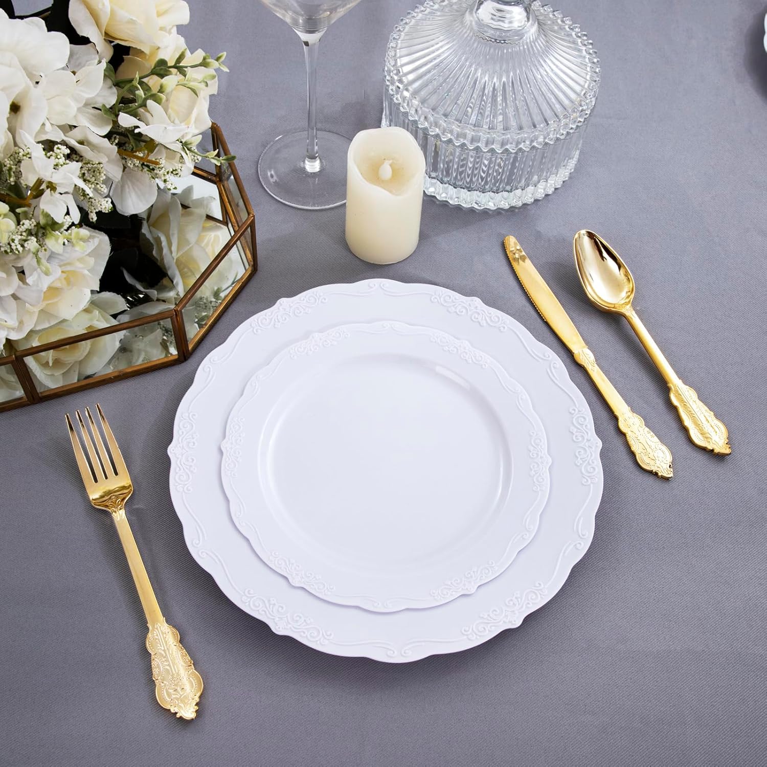 DaYammi 60PCS White Plastic Plates, Heavy Duty White Disposable Plates Premium 10inch Dinner Plates Hard Plastic Plates Disposable for Party Wedding Bridal Shower