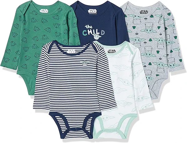 Amazon Essentials Disney | Marvel | Star Wars Unisex Babies' Long-Sleeve Bodysuits, Pack of 5