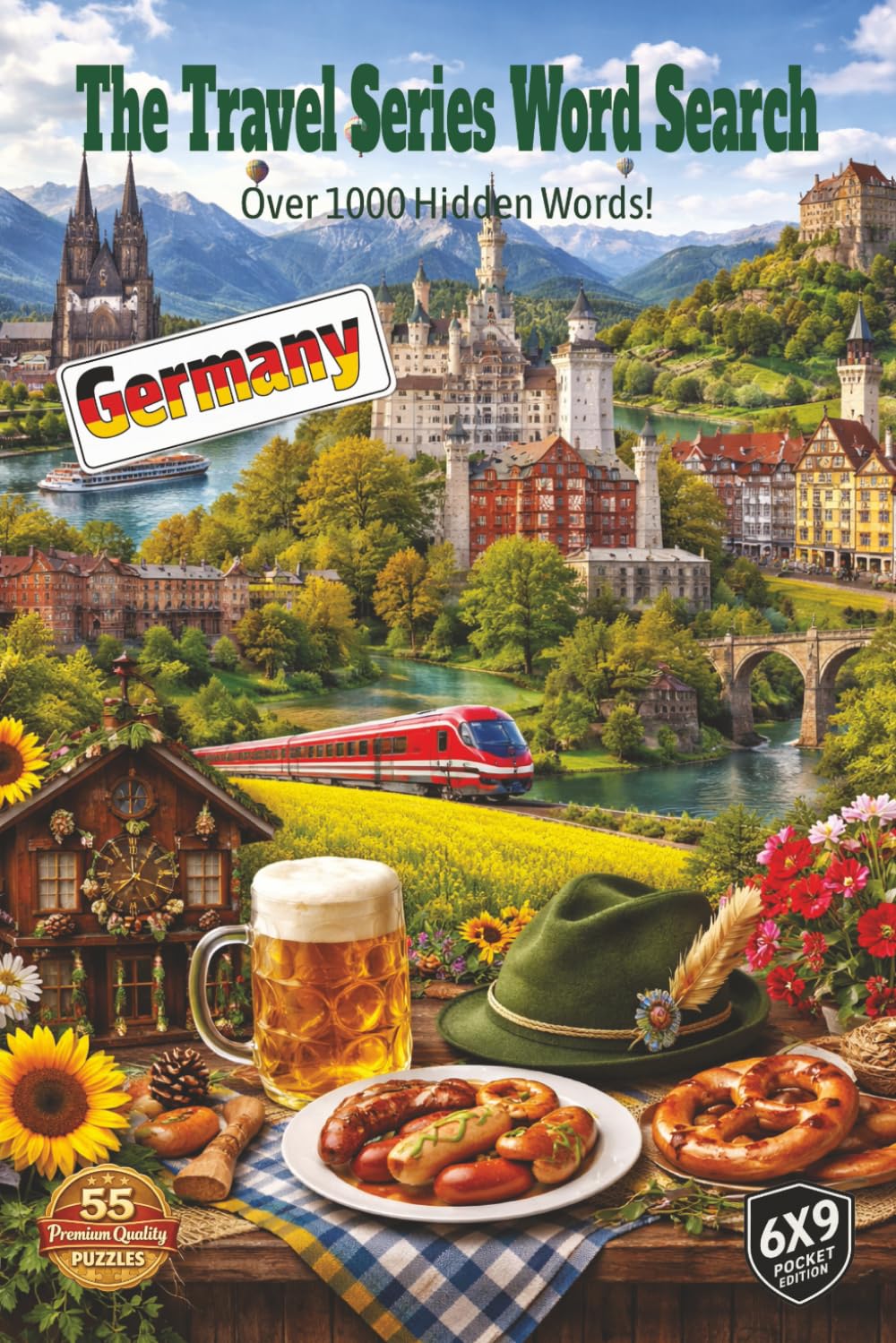 The Travel Series Word Search: Germany: Explore Germany with its hilltop Castles, rustic villages, enjoy the fun of Oktoberfest, pretzels, Black Forest and cuckoo clocks all in over 1000 words