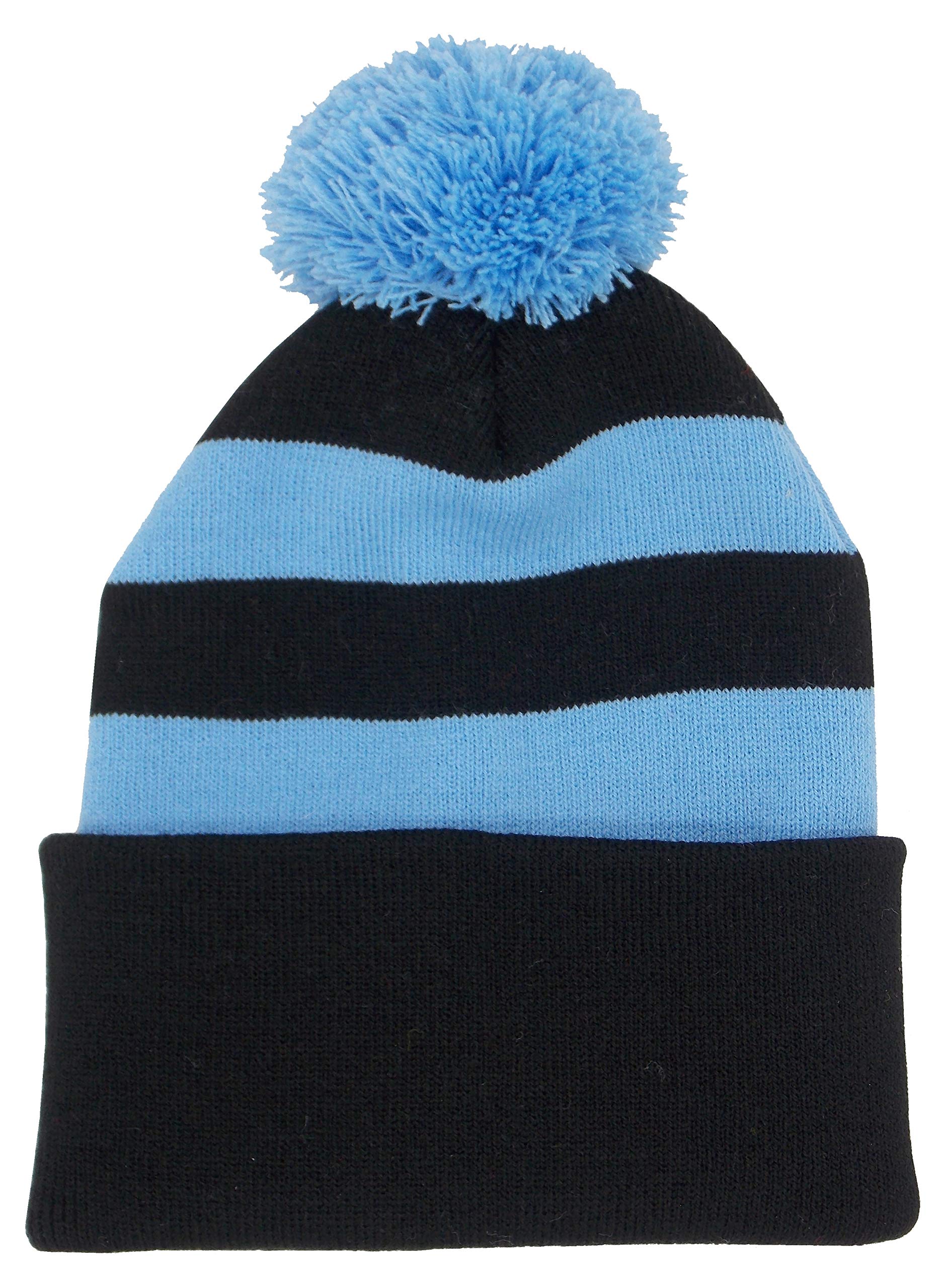 Arena Scarves Black and Sky Blue Retro Style Bobble Hat, Black Sky Blue