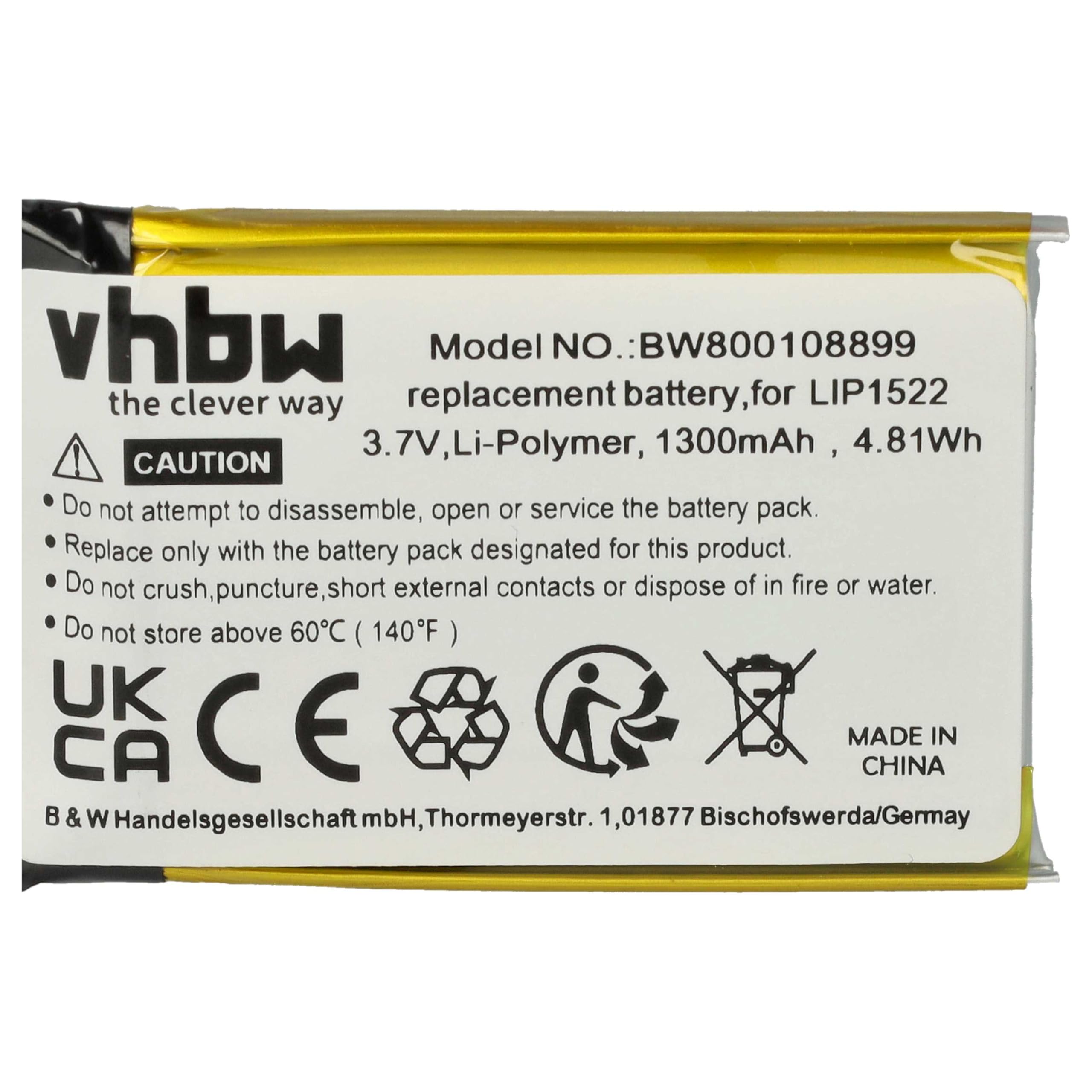 vhbw Bateria kompatybilna z Sony PlayStation 4 PS4 Wireless Controller Dualshock 4 (CUH-ZCT1) - zamiennik do LIP1522, KCR1410 - (litowo-polimerowy, 1300 mAh, 3,7 V)