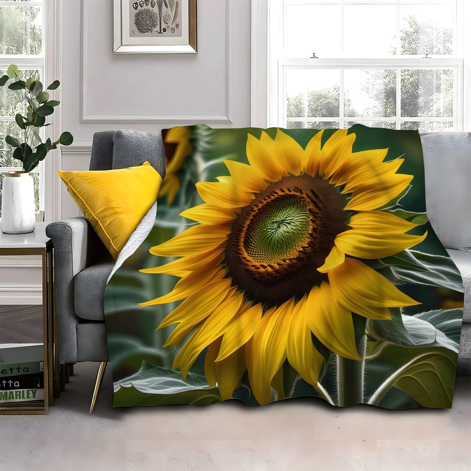 LLSZAHD Sunflower Throws Blanket King Size 3D Print Comfort Soft Sofa Bed Throw Blanket 152x204cm, Modern Fashion Design Style Children Adults Bedroom Decor - Fluffy Blankets 60"x80"
