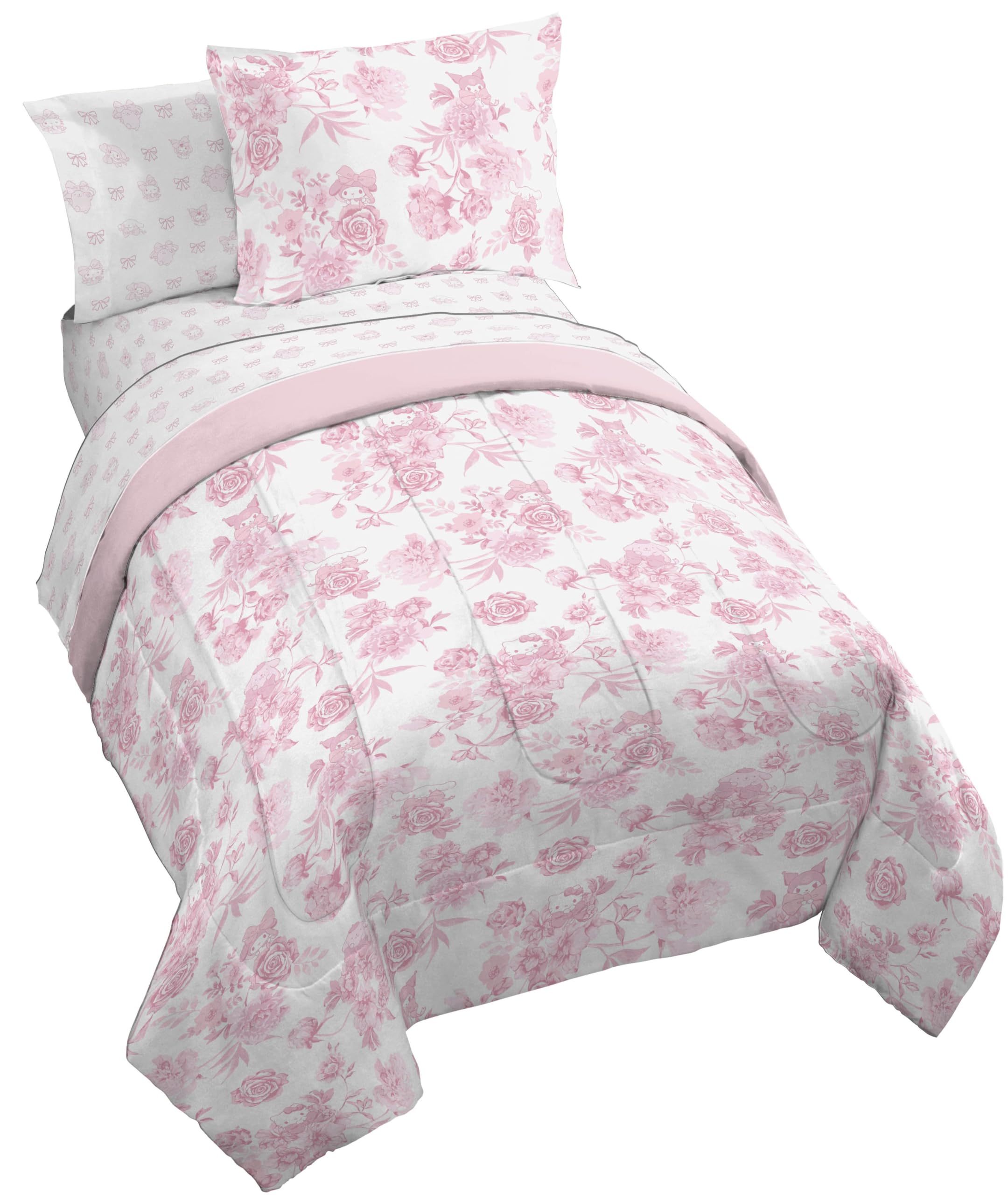 Jay Franco Comforter Set Includes Sheets and Pillow Covers - Soft and Cozy Bed Set for Stylish Room Decor, Official Licensed Product, Multi - Hello Kitty, 5 Piece Twin