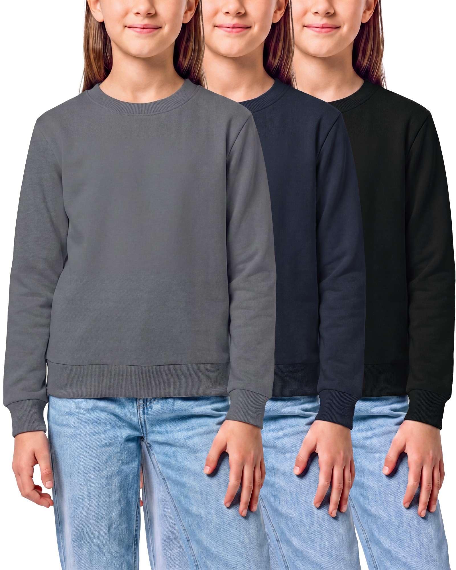 3 Pack Girls' Fleece Crewneck Sweatshirts Sweaters Kids Teens Pullover Tops
