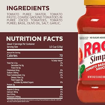 RAGU Simply Tomato Basil Pasta Sauce, 24 oz (Pack of 6)